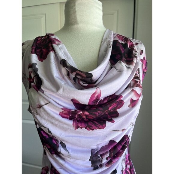 T Tahari sleeveless floral gathered cowl neck top size L $58 Casual Work blouse - Picture 3 of 8